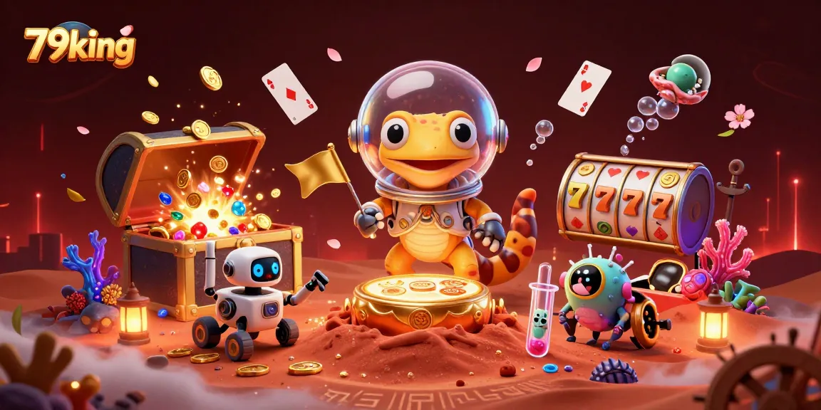 Engage with 79king’s thrilling casino adventures in a vibrant, space-themed 3D illustration.
