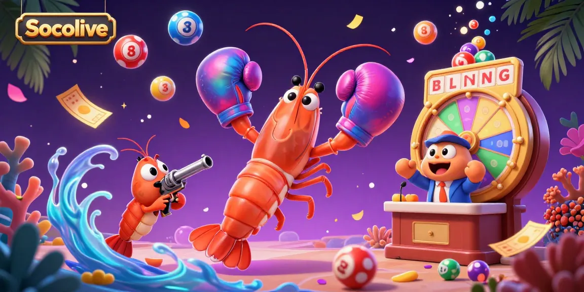 Socolive transforms excitement into a dynamic gambling scene with vibrant characters and colorful lottery elements.