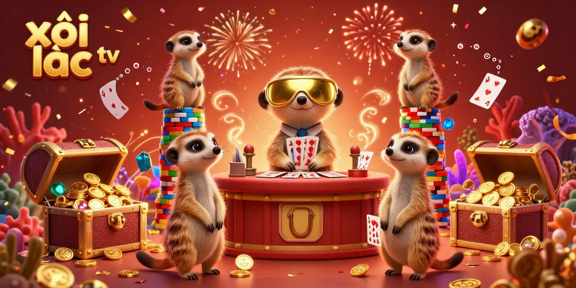 Witness the exciting casino world of xôi lạc tv with animated meerkats engaging in lively gaming and celebrations.