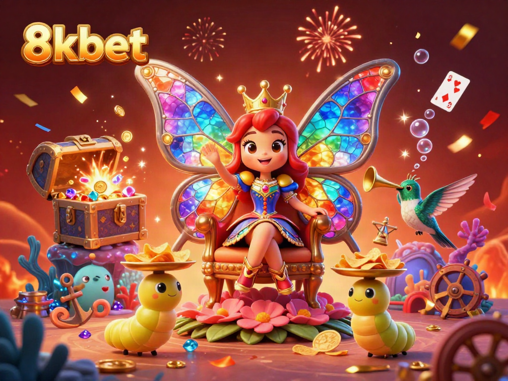 Experience thrilling gameplay at 8kbet with vibrant illustrations of a digital casino paradise.