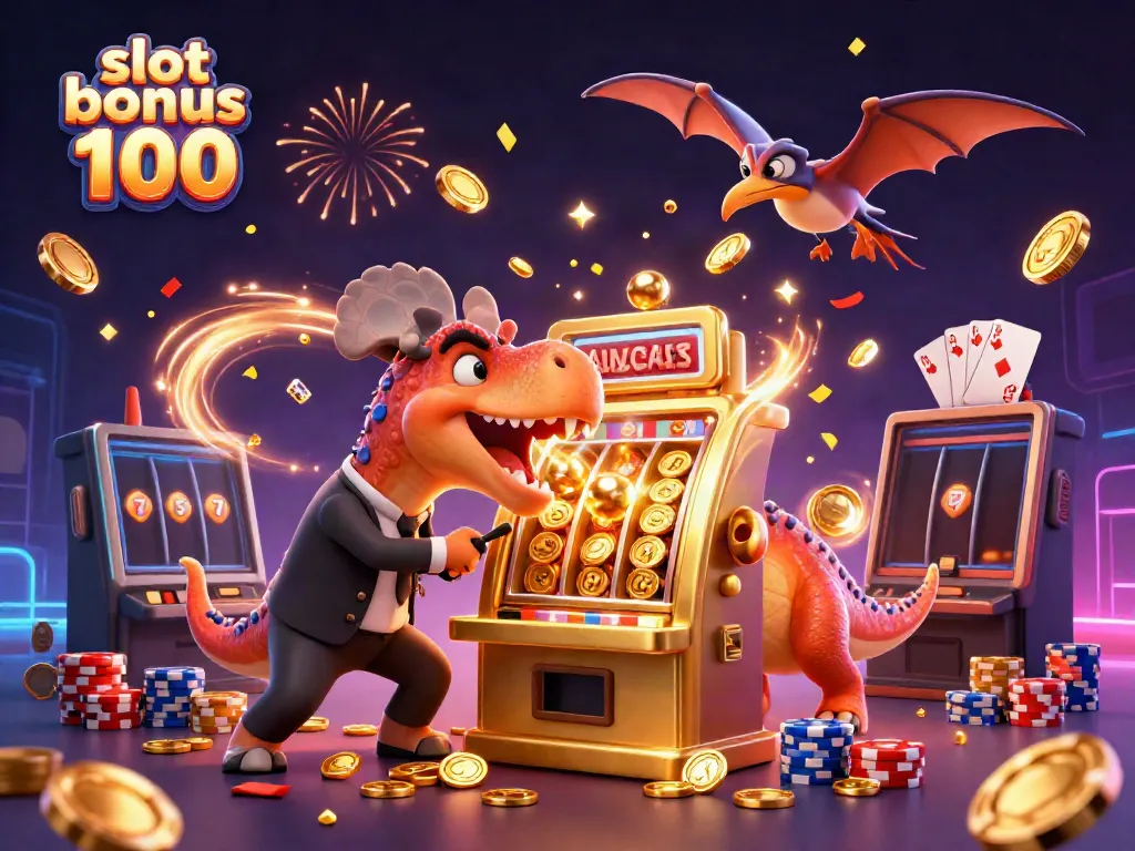 Experience excitement with slot bonus 100 as a pachycephalosaurus wins coins at a casino!