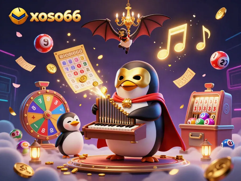 Experience thrilling online gaming with xoso66's vibrant adventure featuring a penguin and lottery excitement.