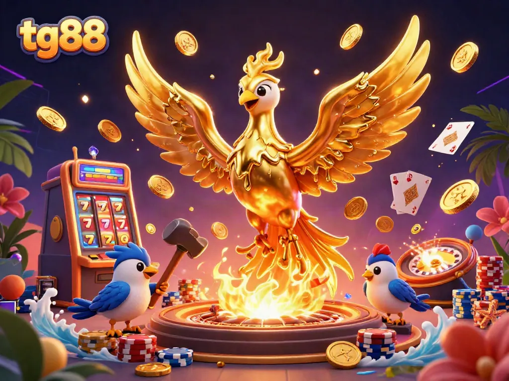 Join tg88 in an exciting golden treasure hunt featuring vibrant coins, cards, and stunning visuals.