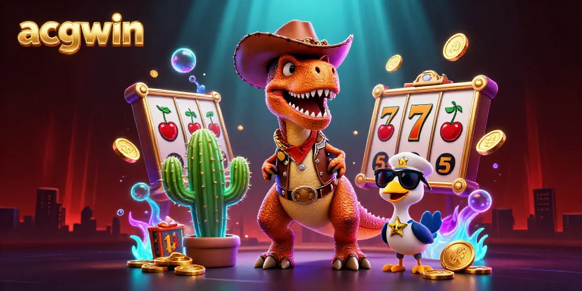 Experience the thrilling world of acgwin with a vibrant illustration featuring a T-Rex and casino elements.