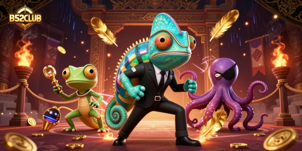 B52CLUB engages players in a dynamic casino adventure with vibrant characters and rich game elements.