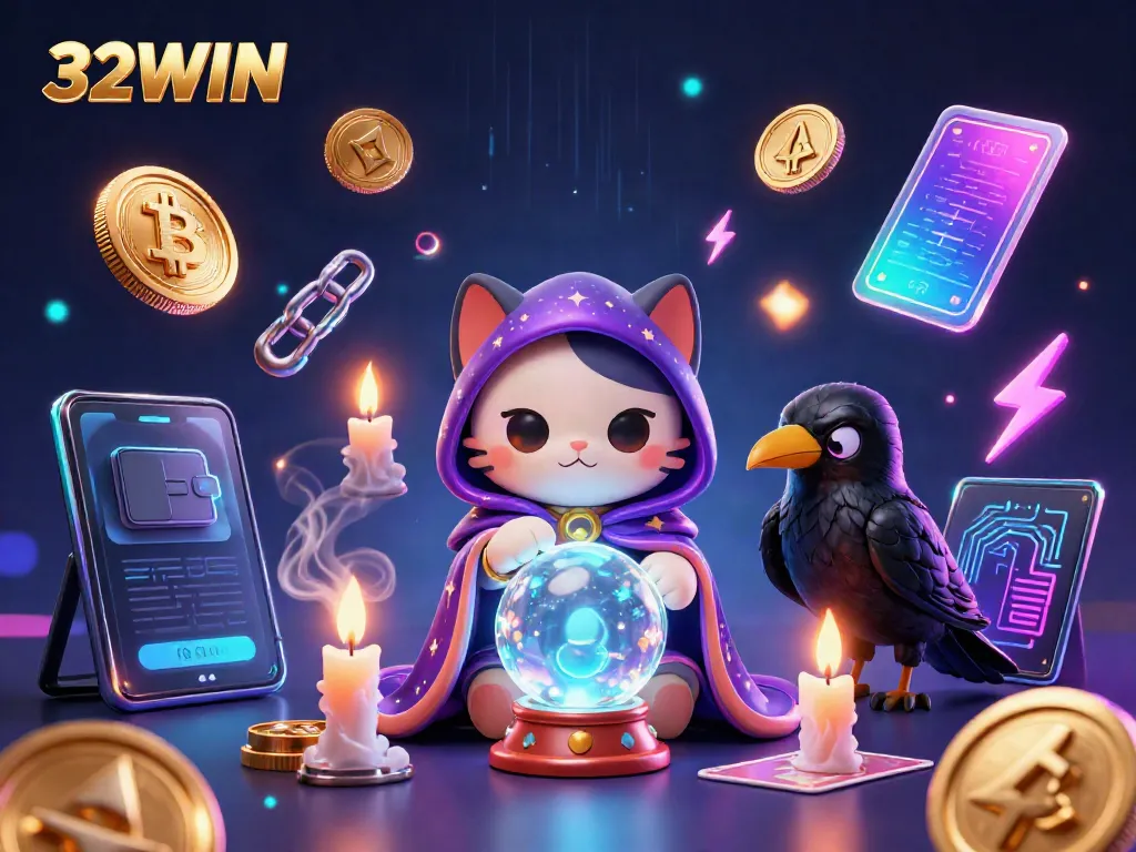 Engage with 32WIN's exciting gaming world featuring mystic characters and crypto elements.
