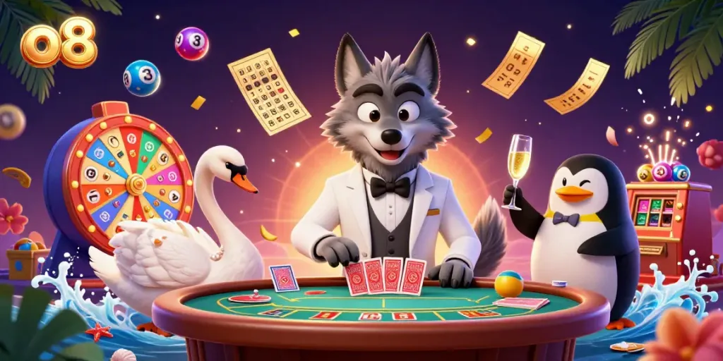 Experience the thrilling world of o8 with 3D characters enjoying dynamic casino gameplay.