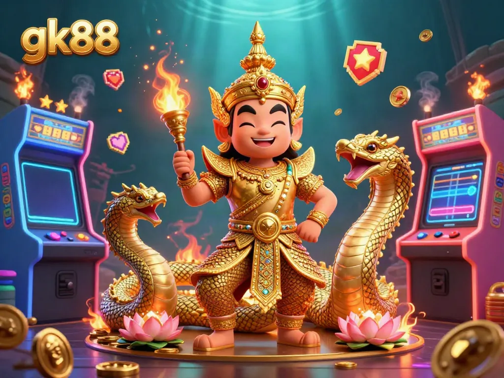 Experience thrilling action at gk88 with vibrant slot games and animated guardians in a colorful casino setting.