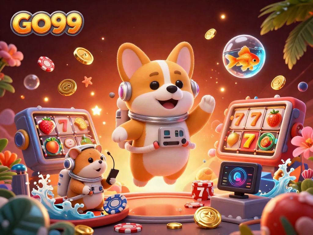 Experience the excitement of GO99 with a vibrant space casino scene illustrating dynamic gameplay.