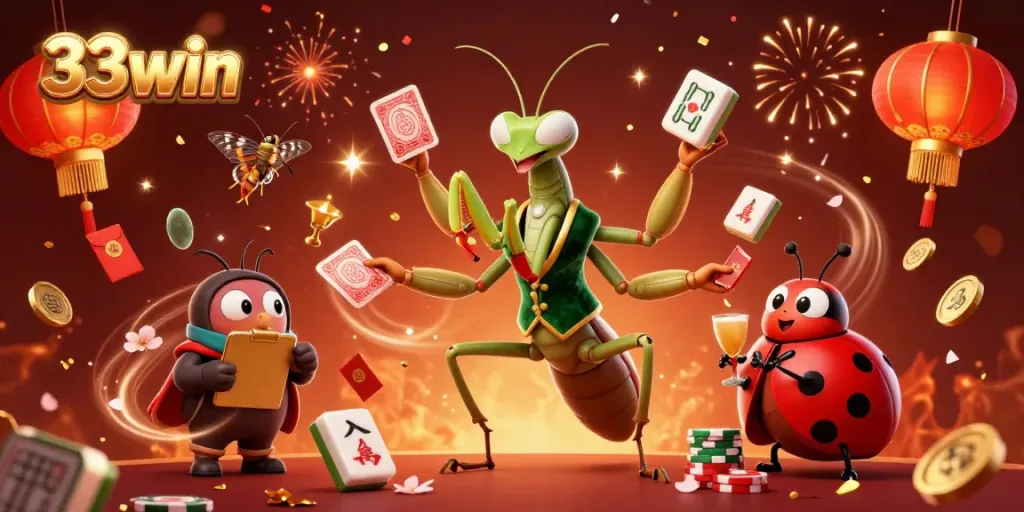Experience the excitement of 33win's casino world with vibrant characters and dynamic game elements.