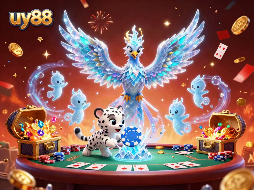 Engage in thrilling casino action at uy88 with vibrant characters amidst a festive backdrop.