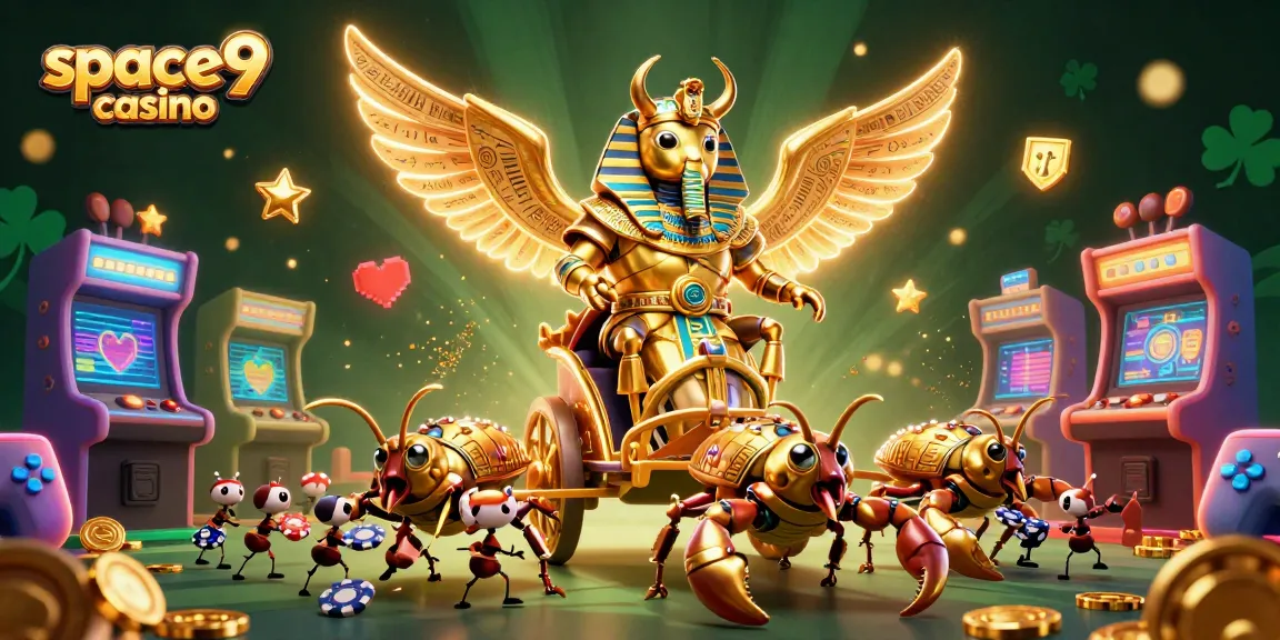 Experience winning thrills at space9 casino with a vibrant 3D illustration featuring gaming elements.