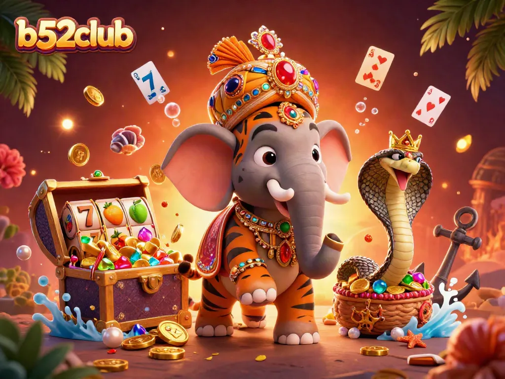 Experience thrilling wins at b52club with vibrant 3D illustration of exciting casino elements.