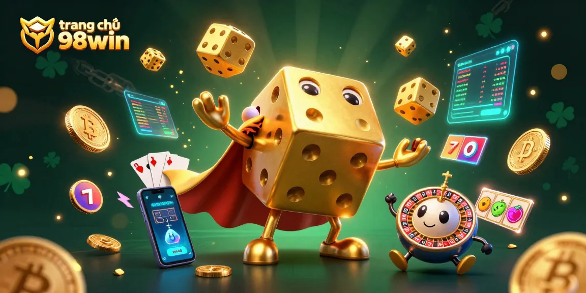 Engage with the vibrant trang chủ 98win casino world featuring golden dice and crypto elements.