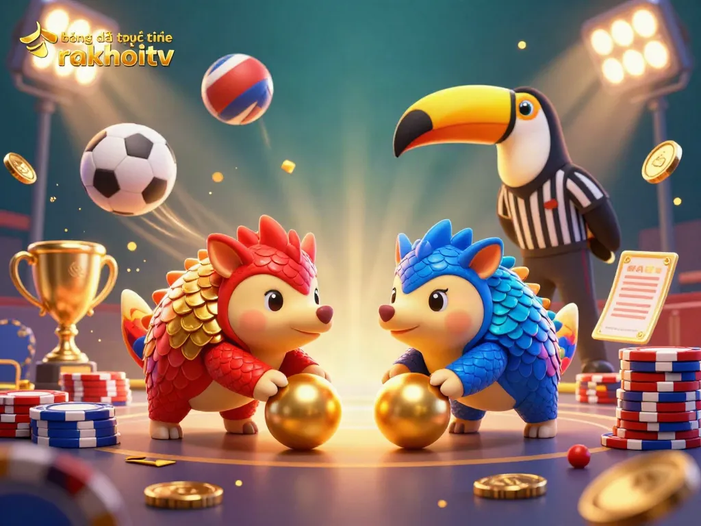 Experience exciting bóng đá trực tuyến rakhoitv as pangolins playfully bowl through poker chips, featuring dynamic sports elements.