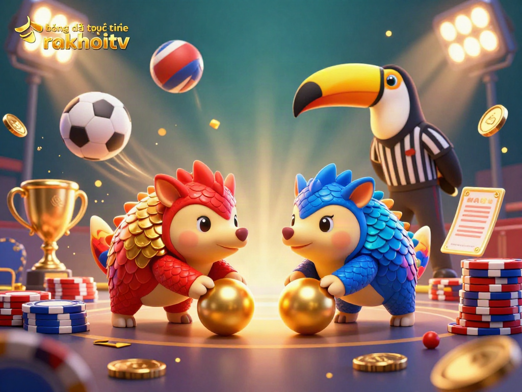 Experience exciting bóng đá trực tuyến rakhoitv as pangolins playfully bowl through poker chips, featuring dynamic sports elements.