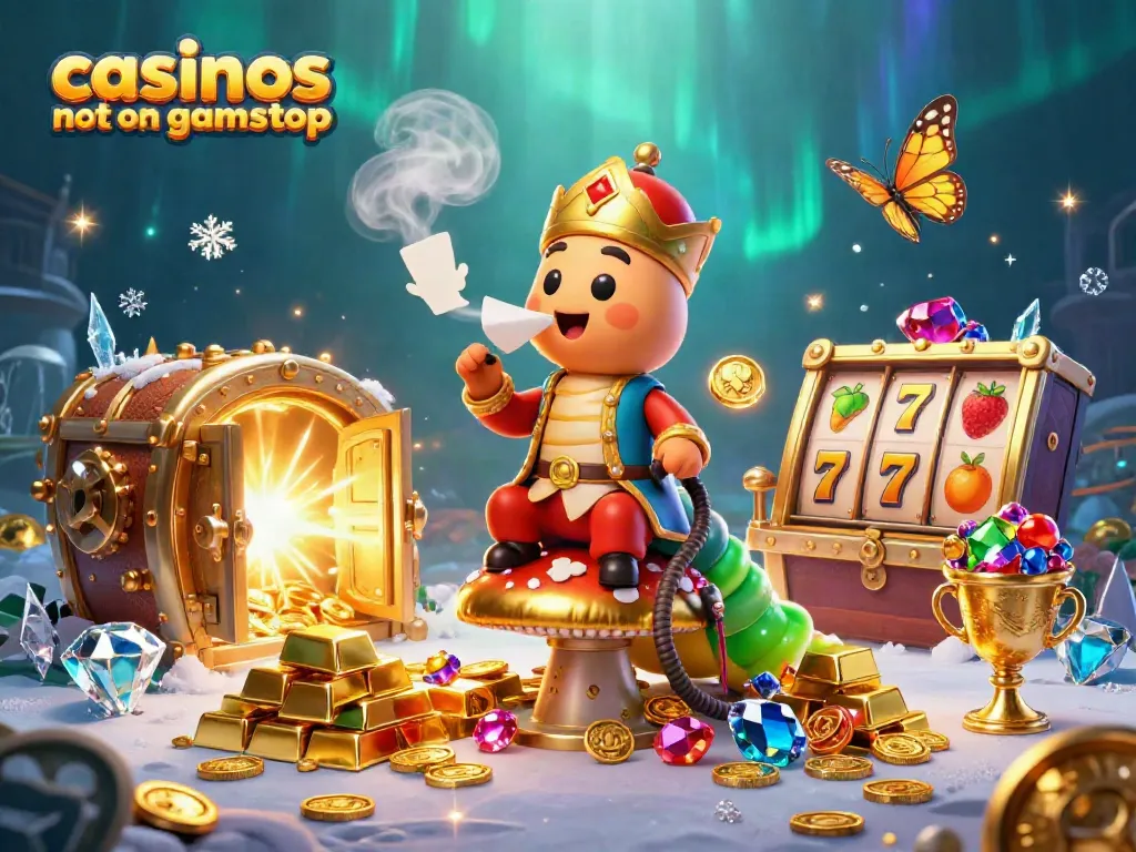 Engage with casinos not on gamstop through a vibrant 3D fantasy illustration featuring dynamic gaming elements.