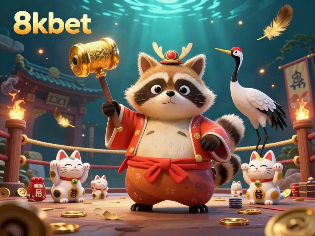 Win big with 8kbet in this vibrant 3D illustration of festive gaming excitement.