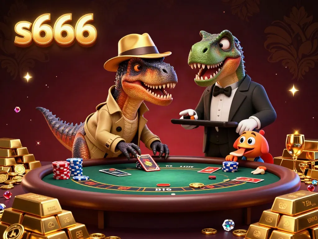 Experience the thrill of s666 at a blackjack table with amusing dinosaur characters.
