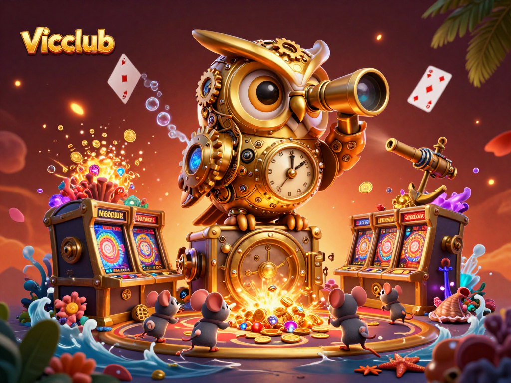 Discover thrilling gameplay at vicclub featuring a golden clockwork owl and dynamic casino action.