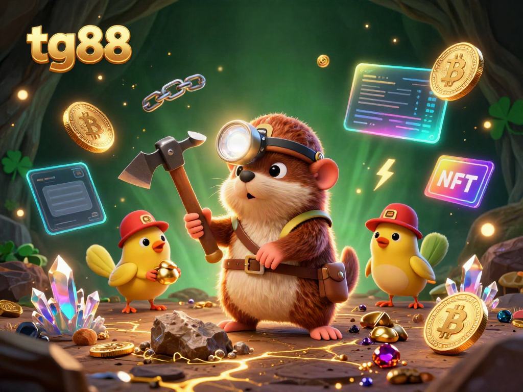 Engage in thrilling gaming at tg88 with a vibrant 3D cartoon scene of a treasure hunting mole and a canary.