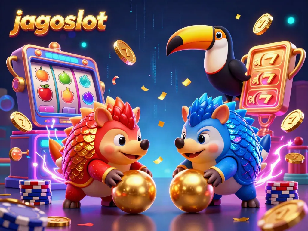 Menangkan jackpot di jagoslot dengan pangolin bersaing dan simbol permainan menyenangkan.