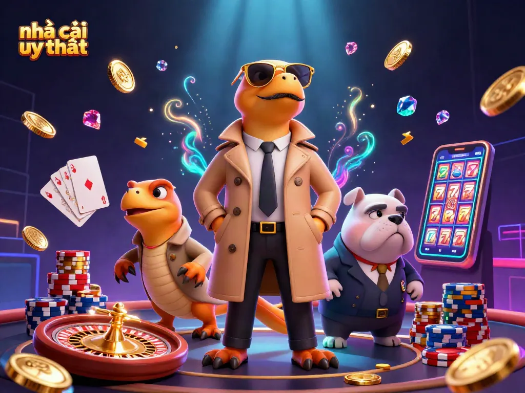 Engage in action at nhà cái uy tín with vibrant 3D casino elements and characters, showcasing thrilling gaming.