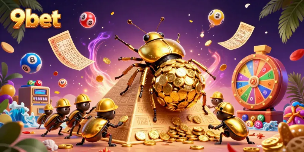 Experience thrilling games at 9bet with vibrant casino symbols and lively action!