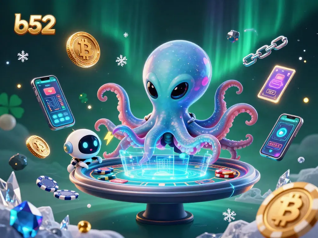 Engage in thrilling b52 poker battles with a holographic table and alien octopus characters!