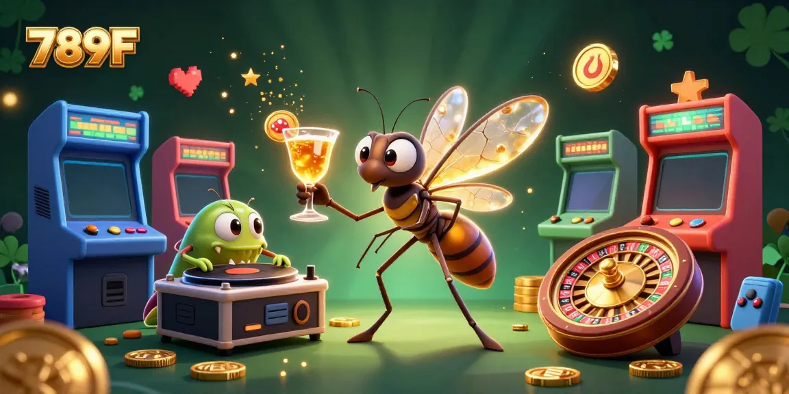 Experience thrilling gambling at 789F with colorful arcade machines and lively casino characters.
