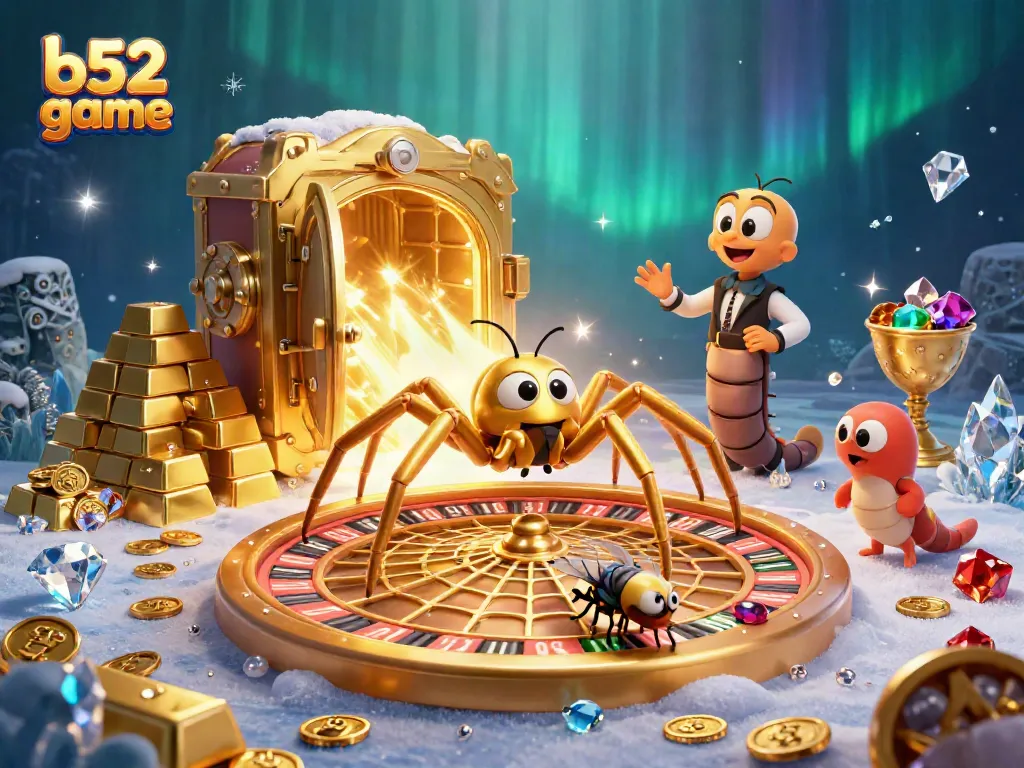 Engage in the vibrant thrills of b52 game amidst a dynamic, glittering roulette setting with animated characters.