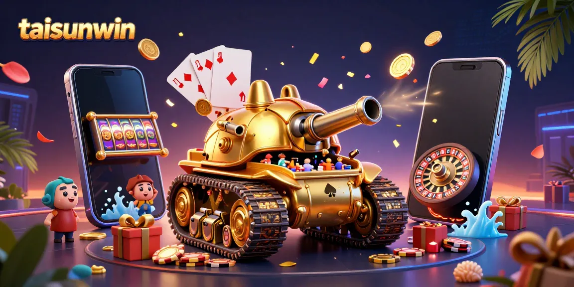 Win big at a dynamic casino inside a golden beetle tank in this taisunwin illustration.