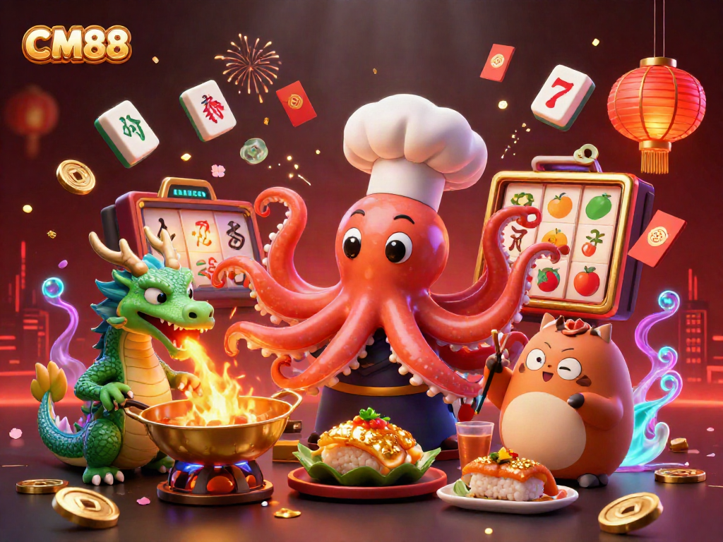 Experience the excitement of CM88 with vibrant characters and casino elements in a dynamic 3D illustration.