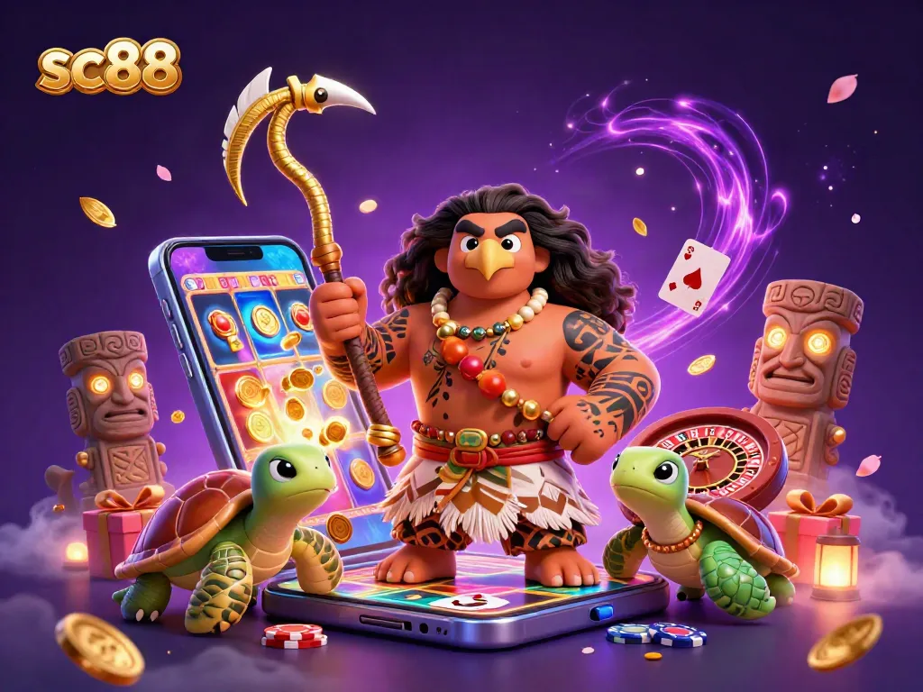 Experience sc88's thrilling spins and vibrant casino action with a lively Polynesian scene.