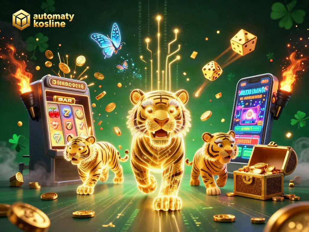 Experience automaty kasyno online with vibrant slot machines and golden tiger in an energetic digital casino scene.