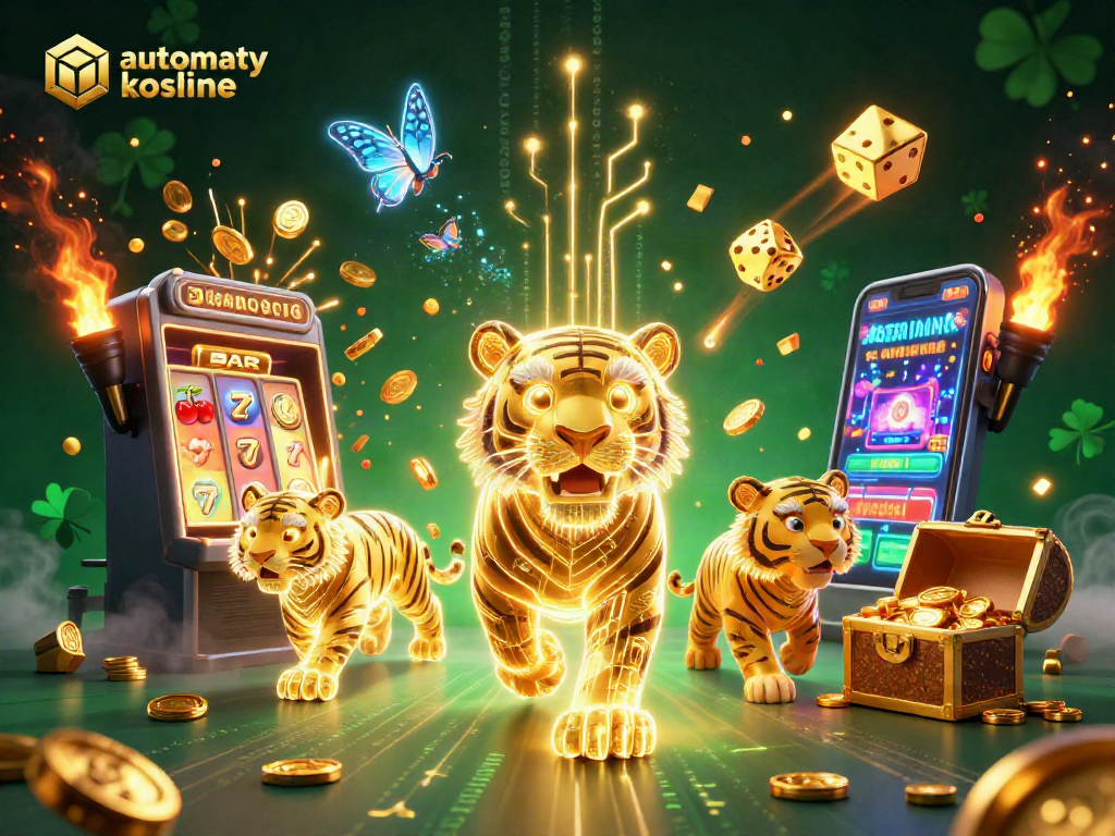 Experience automaty kasyno online with vibrant slot machines and golden tiger in an energetic digital casino scene.