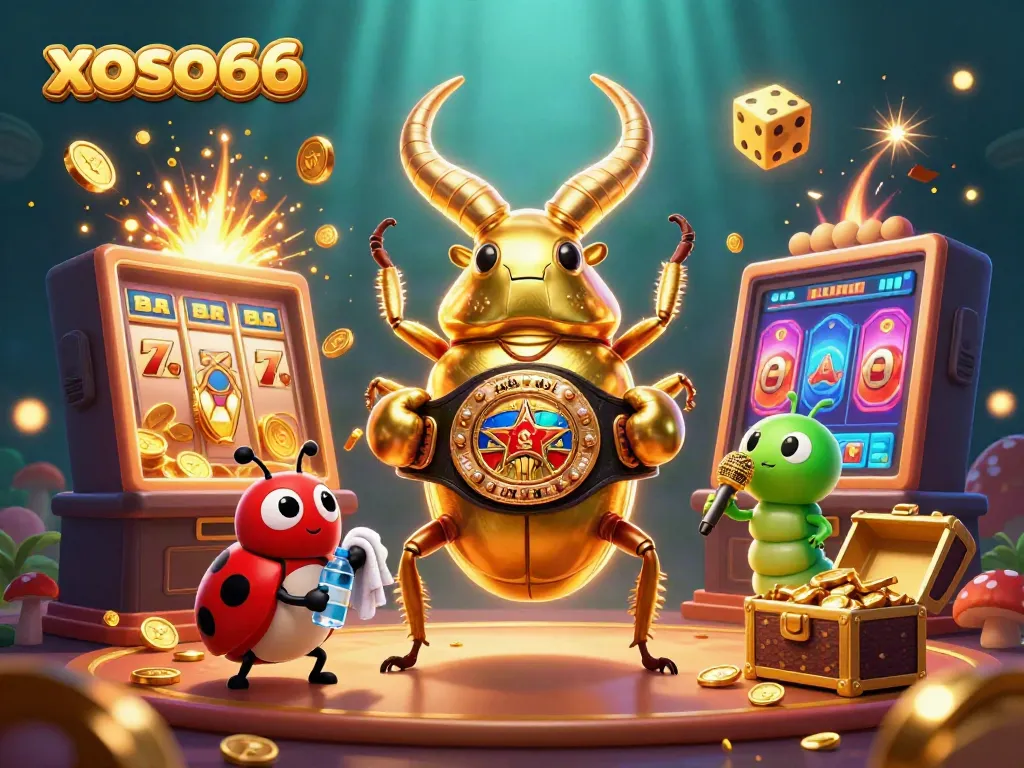 Engage in excitement with xoso66's vibrant casino scene featuring playful characters and jackpots.