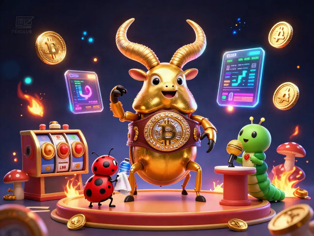 Engage with 789CLUB's vibrant casino world featuring a golden stag beetle champion amidst gambling elements.