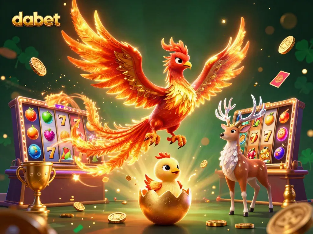 Dabet enhances the gaming experience with a vibrant 3D illustration of a captivating phoenix and rich casino elements.