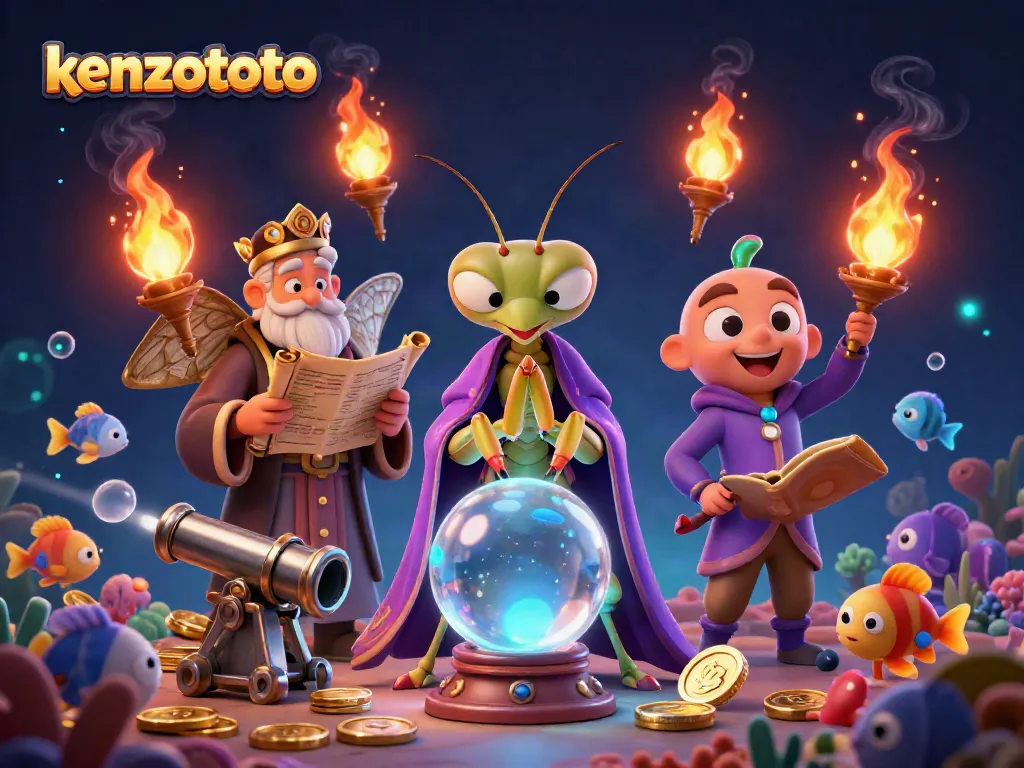 Kenzototo fish shooting game with vibrant sea creatures and magical elements in a 3D illustration