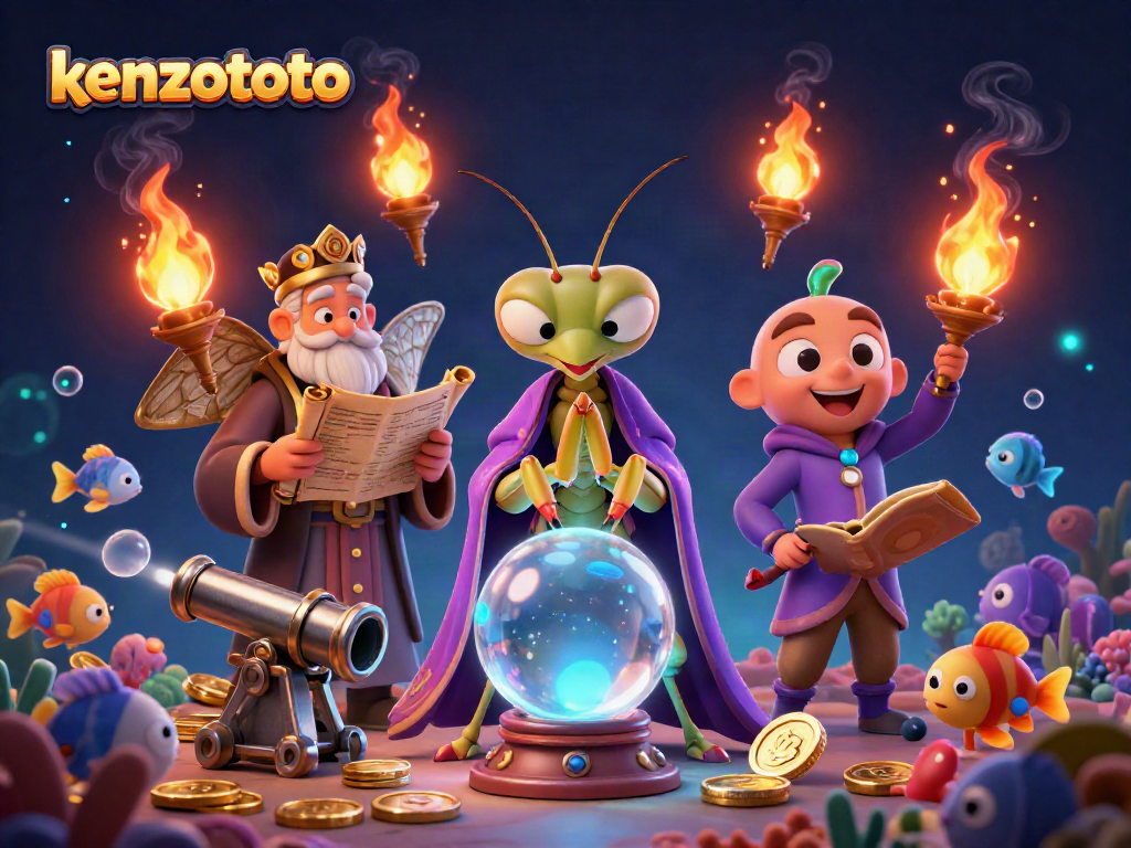 Kenzototo fish shooting game with vibrant sea creatures and magical elements in a 3D illustration