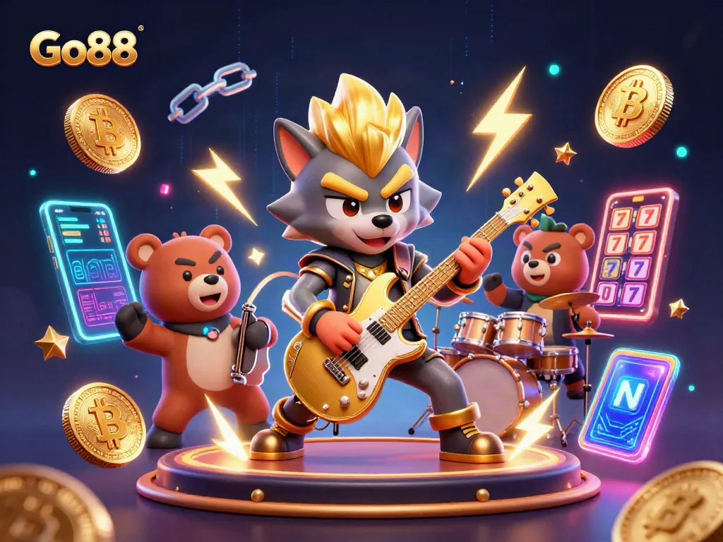Experience the thrilling action of Go88 with vibrant characters and dynamic casino elements.