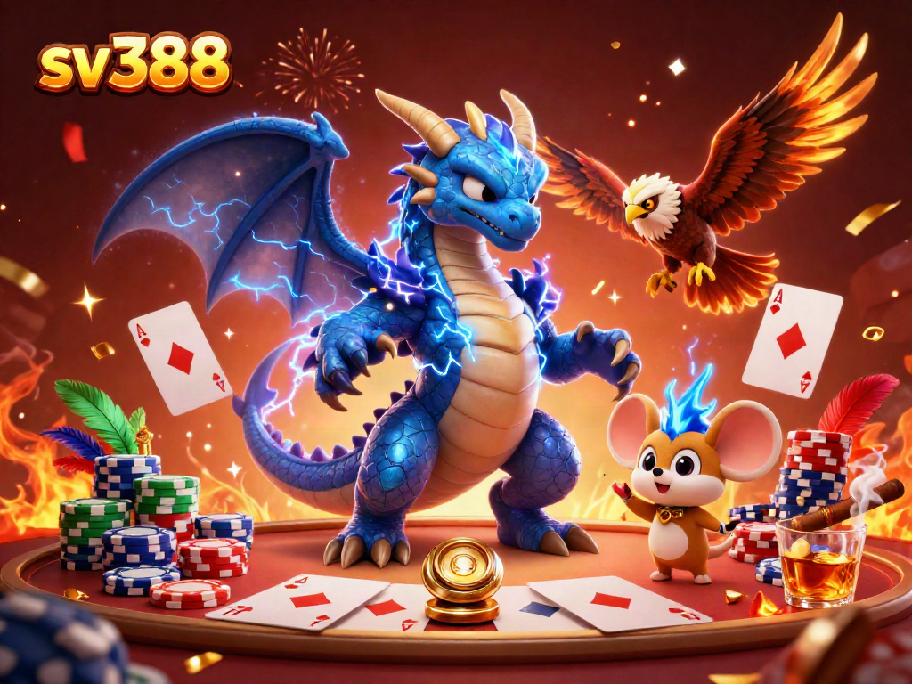 Experience thrilling cockfighting with SV388's electrifying dragon and dynamic arena scene.