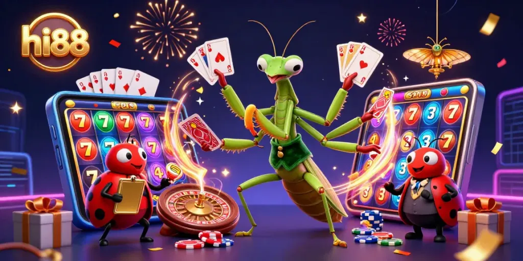 Experience fun at hi88 with vibrant casino action featuring a mantis card sharp and colorful slot games.