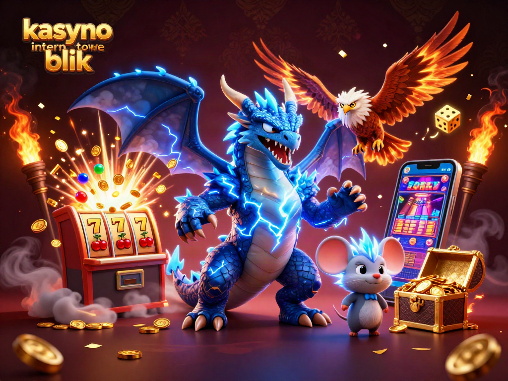 Engage with kasyno internetowe blik enthusiasts through an exciting casino illustration featuring dragons and dynamic game elements.