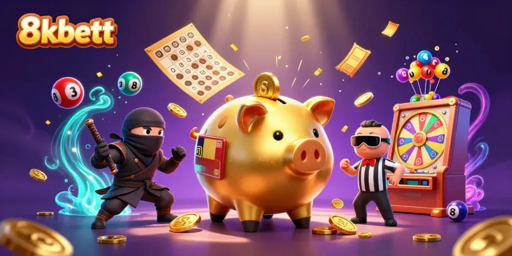 Experience thrilling gaming action with the 8kbett sumo wrestler character and casino elements.