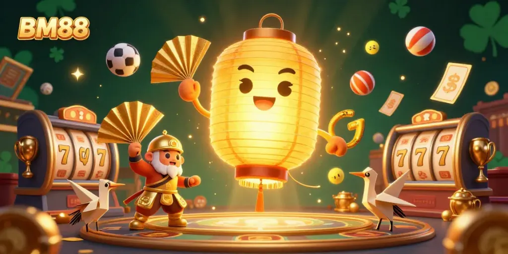 Immerse in the BM88 casino adventure with dynamic flying elements and vibrant characters in a magical scene.