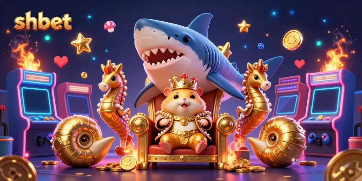 Experience the thrill of shbet with a vibrant 3D casino gaming scene showcasing a golden hamster king.