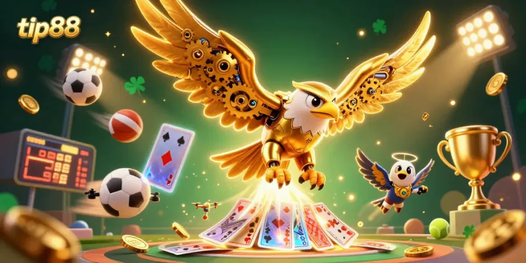 Experience tip88 excitement with a dynamic 3D illustration of casino gameplay featuring thrilling elements.