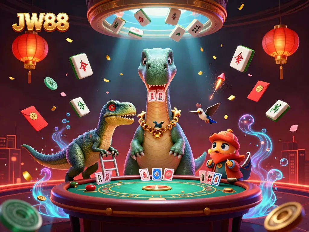 Experience thrilling gameplay at JW88 with a spectacular casino illustration featuring dynamic characters and vibrant scenes.